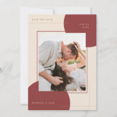 Moderne geometrische beige inline foto bruiloft save the date (Voorkant)