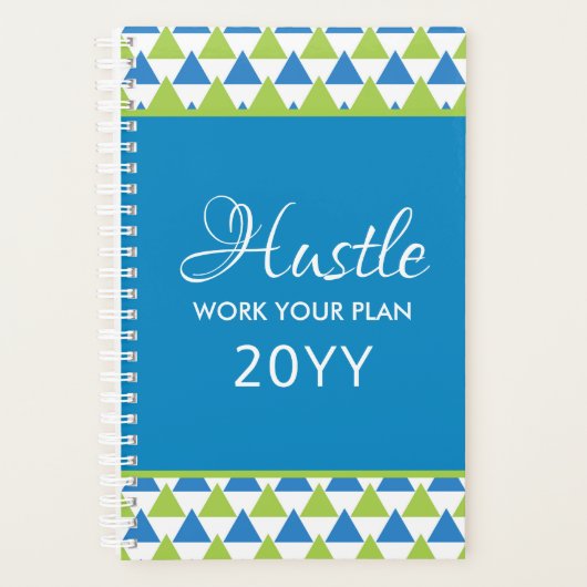 Moderne geometrische blauw groene driehoeken Hustl Planner (Voorkant)