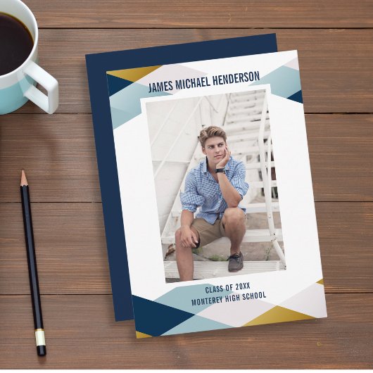 Moderne Geometrische blauwe Afstudeerder Fotograda Kaart