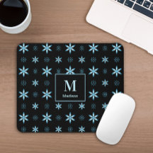 Moderne geometrische blauwe bloemige monogram muis