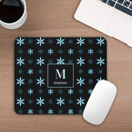 Moderne geometrische blauwe bloemige monogram muis muismat