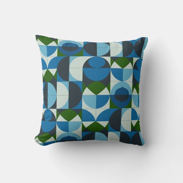 Moderne geometrische blauwe en groene abstracte kussen (Voorkant)