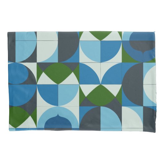 Moderne geometrische blauwe en groene abstracte kussensloop (Voorkant)
