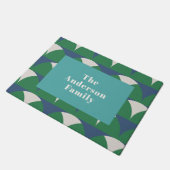 Moderne geometrische blauwe, groene retro gedurfde deurmat (Schuin)