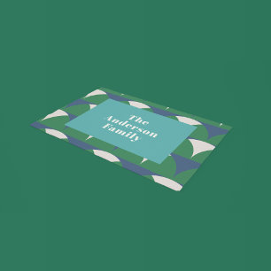 Moderne geometrische blauwe, groene retro gedurfde deurmat