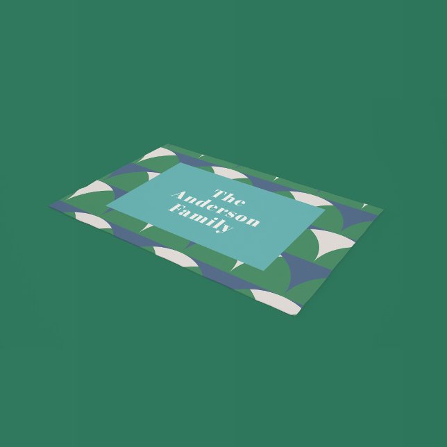 Moderne geometrische blauwe, groene retro gedurfde deurmat (Creator heeft geüpload)