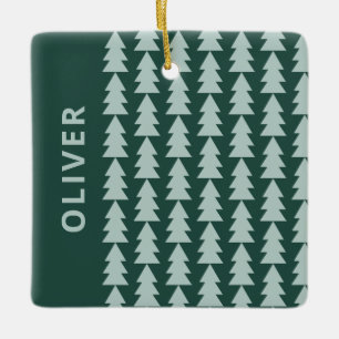 Moderne geometrische blauwe kerstboom keramisch ornament