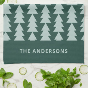 Moderne geometrische blauwe kerstboomafbeelding theedoek