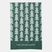 Moderne geometrische blauwe kerstboomafbeelding theedoek (Verticaal)