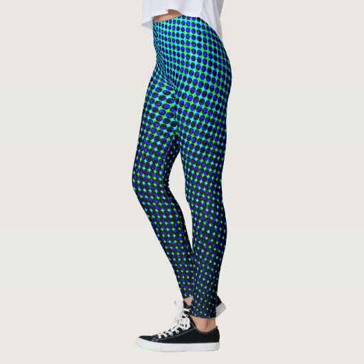 Moderne Geometrische Blauwe Kleur Halftone Pixel S Leggings (Links)