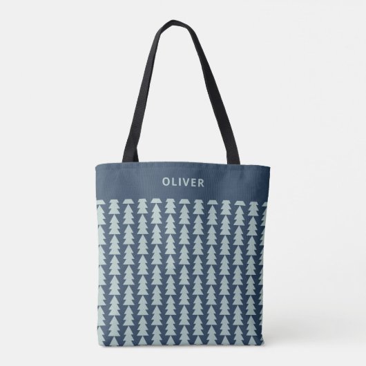 Moderne geometrische blauwe navy kerstboom grafisc tote bag (Achterkant)
