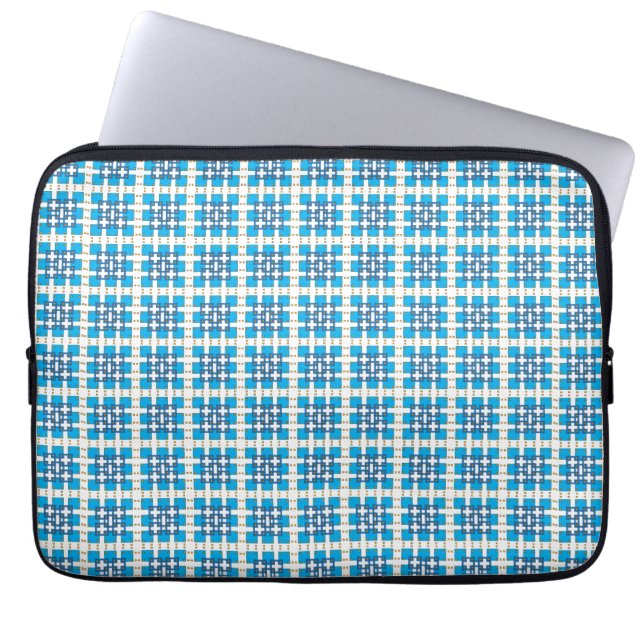 Moderne geometrische blauwe ZEE vierkanten patroon Laptop Sleeve (Voorkant)