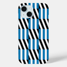 Moderne geometrische blauwe zwarte en witte Op Art iPhone 15 Case