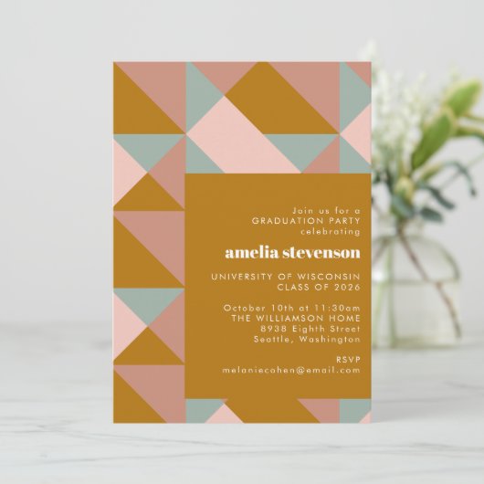 Moderne Geometrische Blauwgroen Blush Gold Graduat Kaart (Staand voorkant)