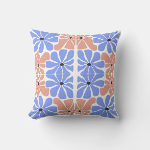 Moderne geometrische bloem - blauw & perzik patroo kussen