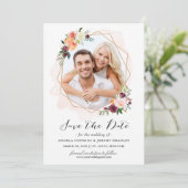 Moderne Geometrische bloem Floral Foto slaat de da Save The Date (Staand voorkant)