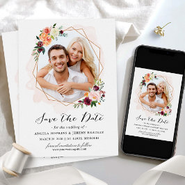 Moderne Geometrische bloem Floral Foto slaat de da Save The Date