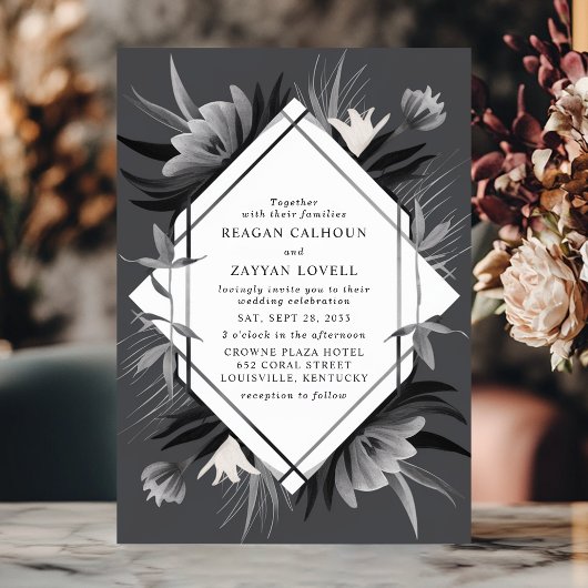 Moderne Geometrische Bloemen Monochroom Elegante H Kaart