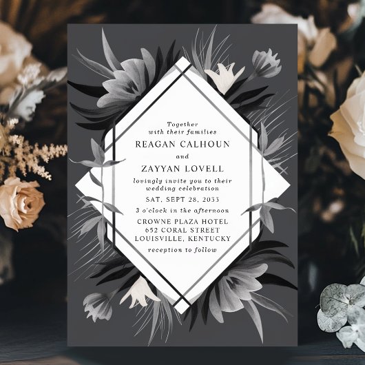 Moderne Geometrische Bloemen Monochroom Elegante H Kaart