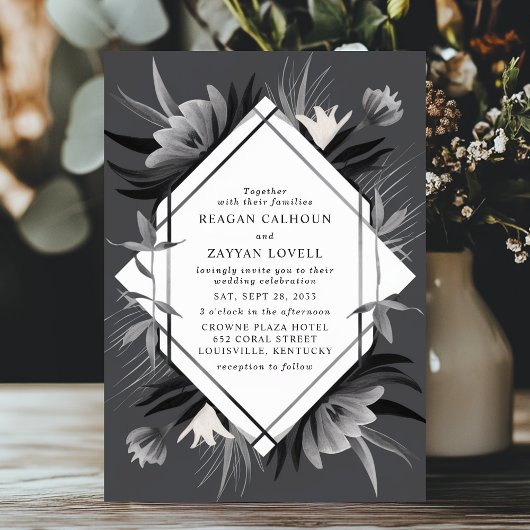 Moderne Geometrische Bloemen Monochroom Elegante H Kaart