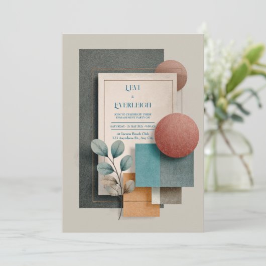 Moderne geometrische bloemenbruiloft kaart (Staand voorkant)