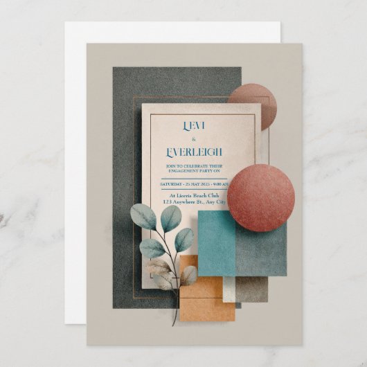 Moderne geometrische bloemenbruiloft kaart (Voorkant / Achterkant)