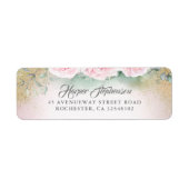 Moderne Geometrische Blush Roze Bloemen Etiket (Voorkant)