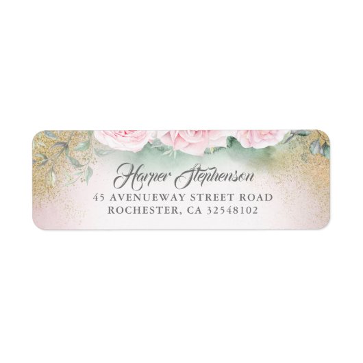Moderne Geometrische Blush Roze Bloemen Etiket (Voorkant)