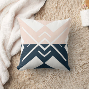 Moderne geometrische blush roze marineblauwe kleur kussen