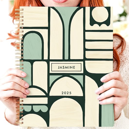 Moderne Geometrische Bogen 2025 Aangepaste Naam Planner