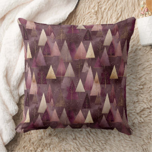 Moderne Geometrische Bomen Bordeaux Roze Goud Kussen
