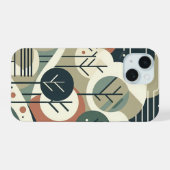 Moderne Geometrische Bos Midden Eeuw Kunst iPhone 15 Case (Achterkant horizontaal)