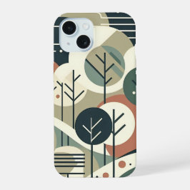 Moderne Geometrische Bos Midden Eeuw Kunst iPhone 15 Case