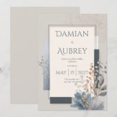 Moderne geometrische botanische bruiloft kaart (Voorkant / Achterkant)