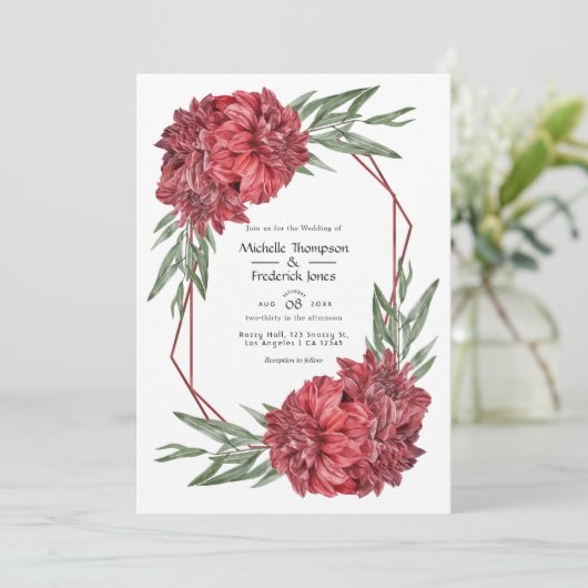 Moderne geometrische Bourgondische bloemenbruiloft Kaart (Staand voorkant)