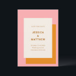 Moderne geometrische bruiloft bespaart de datum ro save the date<br><div class="desc">Moderne Geometrische Vette stijl sparen de Datum in Roze en Oranje</div>