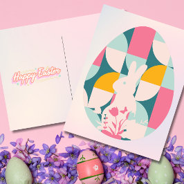 Moderne Geometrische Bunny Pasen Feestdagenkaart