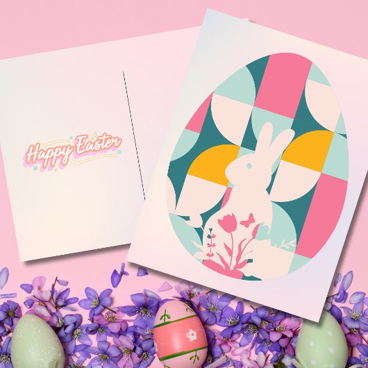 Moderne Geometrische Bunny Pasen Feestdagenkaart