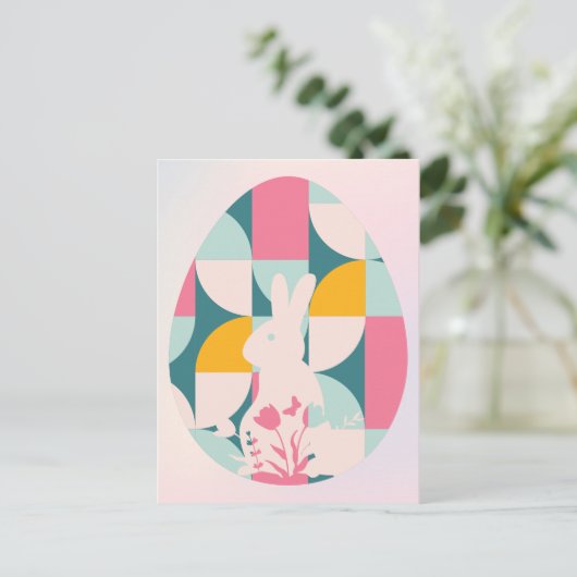 Moderne Geometrische Bunny Pasen Feestdagenkaart (Staand voorkant)