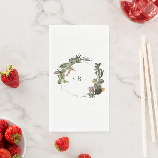 Moderne Geometrische Cactus Monogram Wit Maatwerk Servet (Insitu)