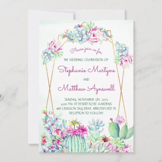 Moderne Geometrische Cactus Succulent Foliage Brui Kaart (Voorkant)