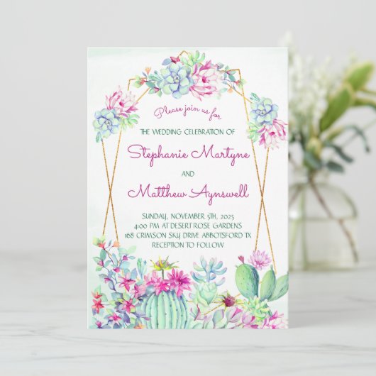 Moderne Geometrische Cactus Succulent Foliage Brui Kaart (Staand voorkant)