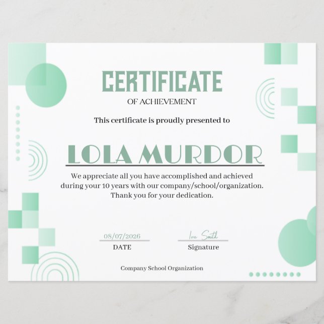 Moderne Geometrische Certificaat van Prestatie Min (Voorkant)