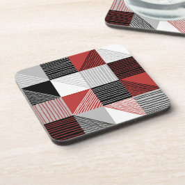 Moderne Geometrische Checkers, zwart, rood, grijs Bier Onderzetter