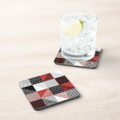 Moderne Geometrische Checkers, zwart, rood, grijs Bier Onderzetter (Rechterzijde)