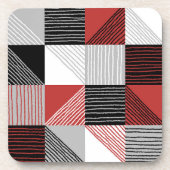 Moderne Geometrische Checkers, zwart, rood, grijs Bier Onderzetter (Voorkant)