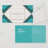 Moderne Geometrische Chevron Blauwgroen en Goud Visitekaartje (Voorkant / Achterkant)