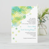 Moderne geometrische cirkels aqua, gele bruiloft kaart (Staand voorkant)