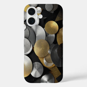 Moderne geometrische cirkels in goud en zilver iPhone 16 hoesje