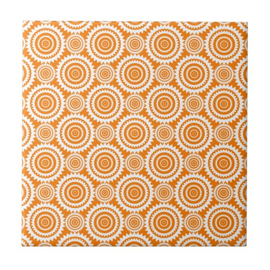 Moderne geometrische cirkels Oranje en wit patroon Tegeltje (Voorkant)